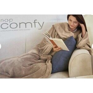 Brookstone NAP Comfy Ultra Plush Oversized Blanket w/ Sleeves Gray One Size OSFA